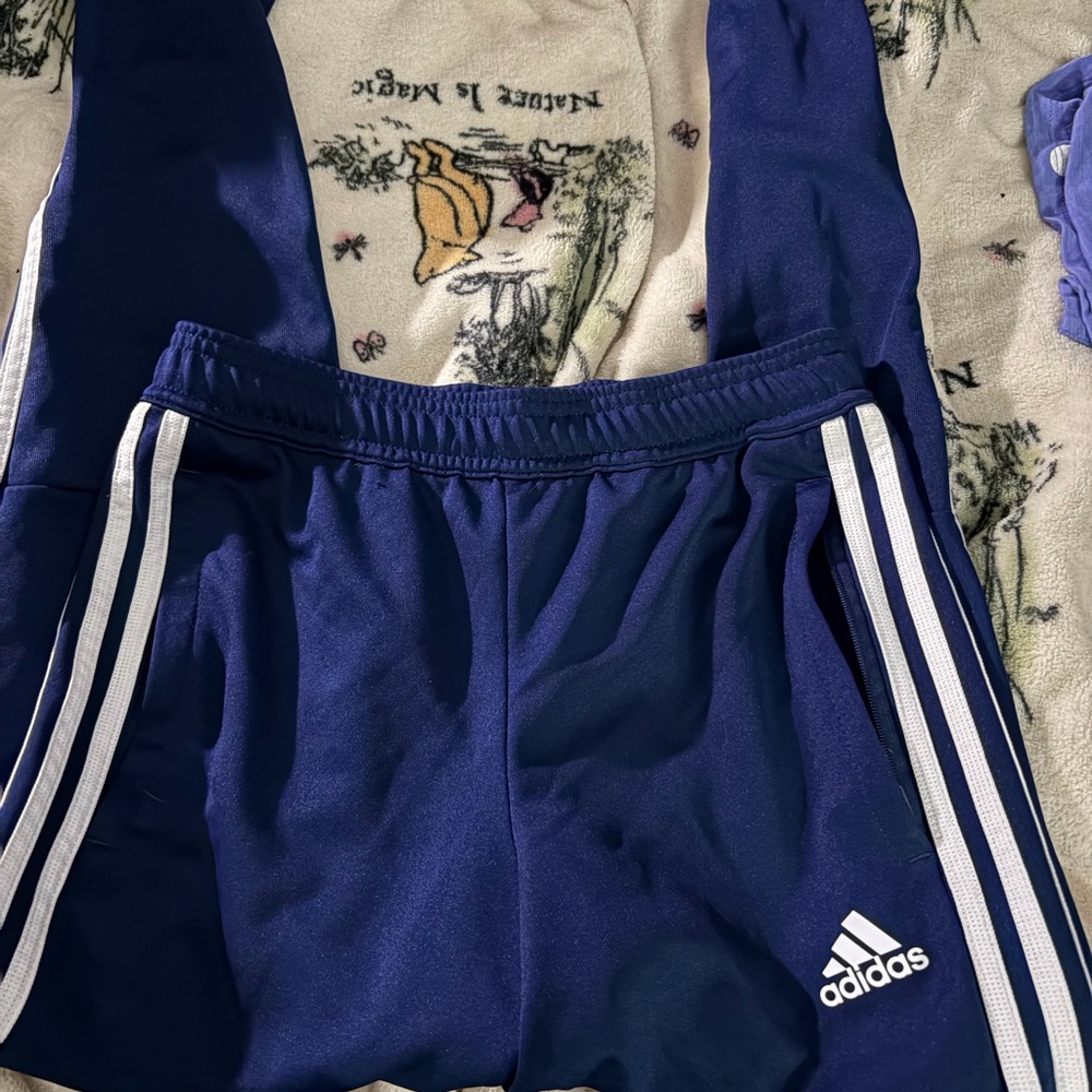 Adidas Kids Navy Joggers with White Stripes
